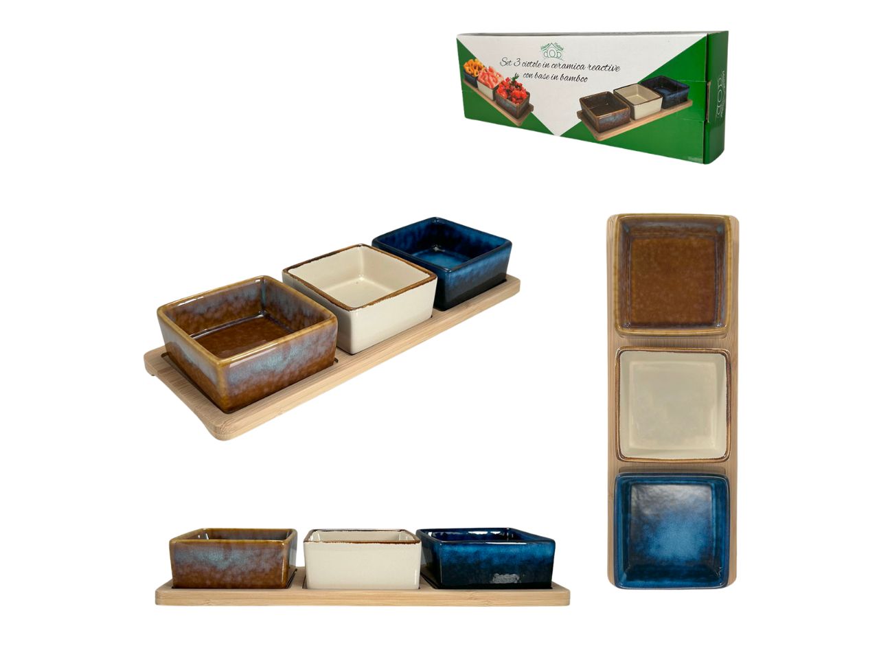 Ciotole reactive con vassoio set da 3 pezzi