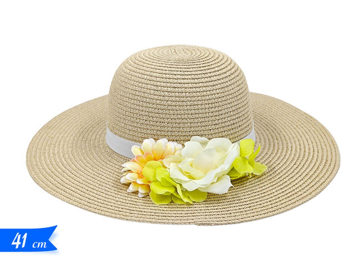 Cappello paglia 41x10cm con fiori