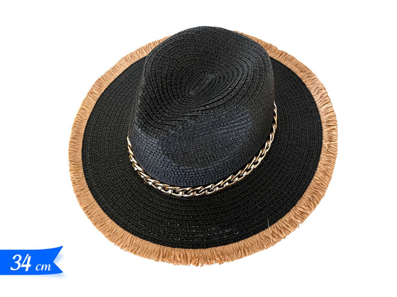 Cappello paglia con decorazione 34x11cm di colore nero $