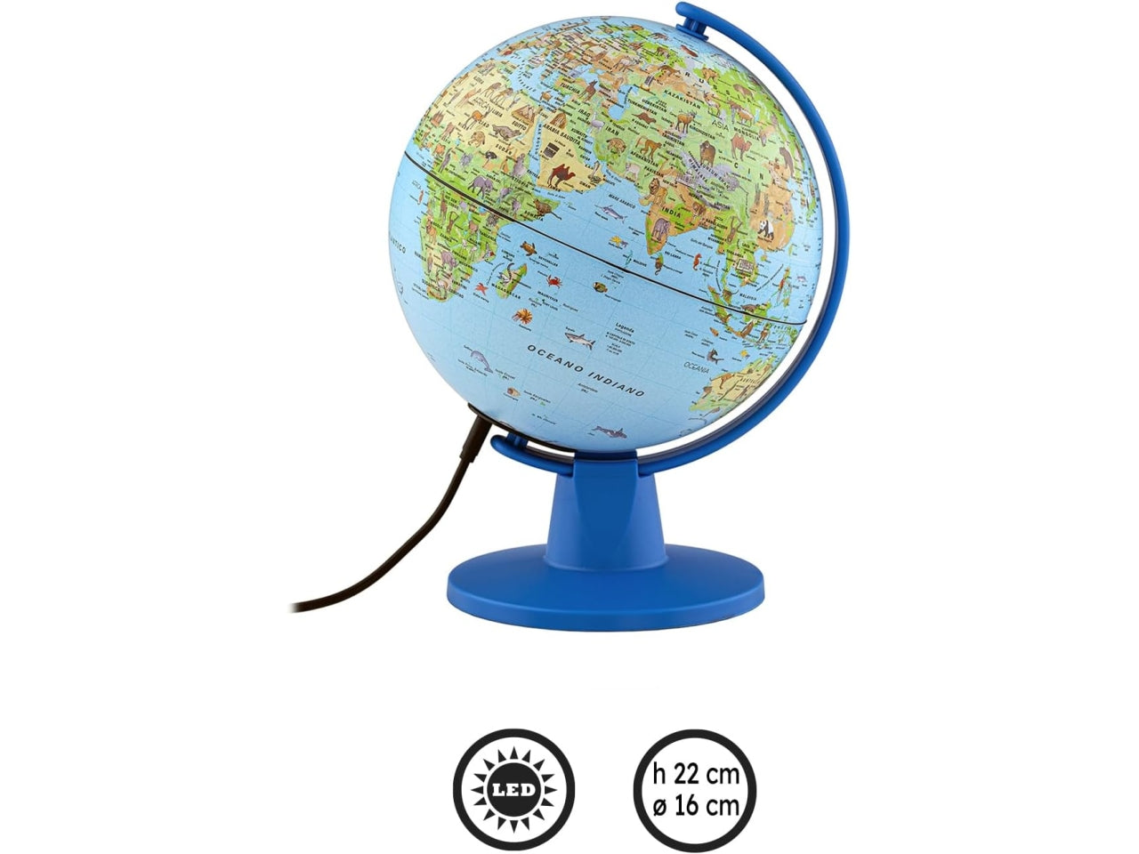 Mappamondo 16cm safari con luce 5v
