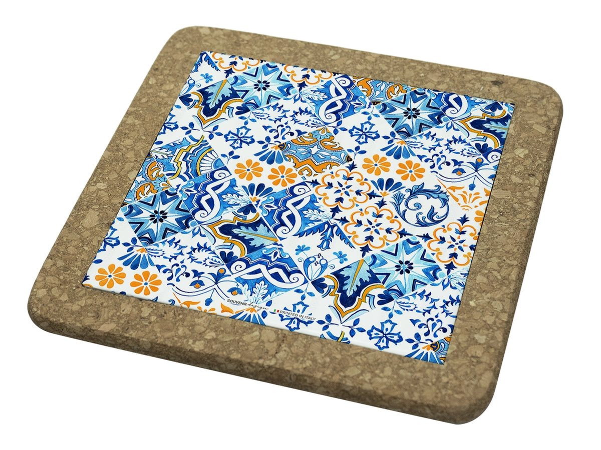 Tagliere quadrato con sughero 15x15cm interno celeste