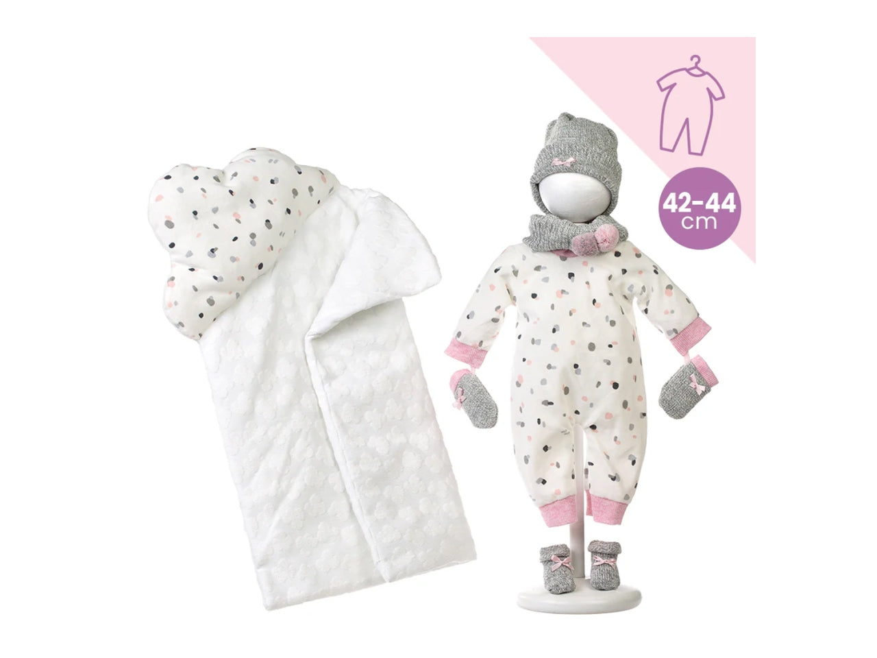 Tutina pois cappello grigio e coperta 43cm