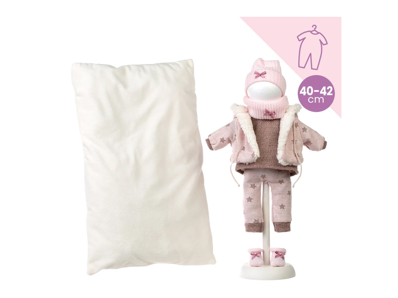 Tutina rosa con stelle e cuscino bianco 40cm