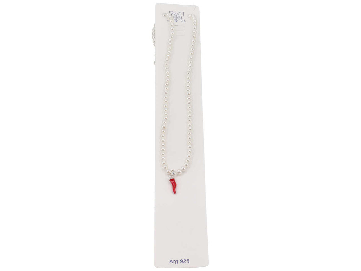 Collana perle piccole pendente corno