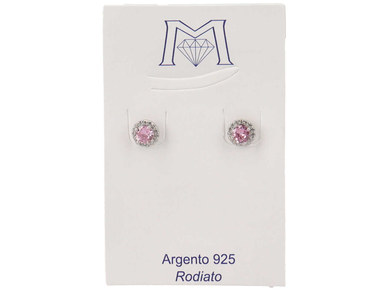 Orecchini pietra tonda rosa con zircone