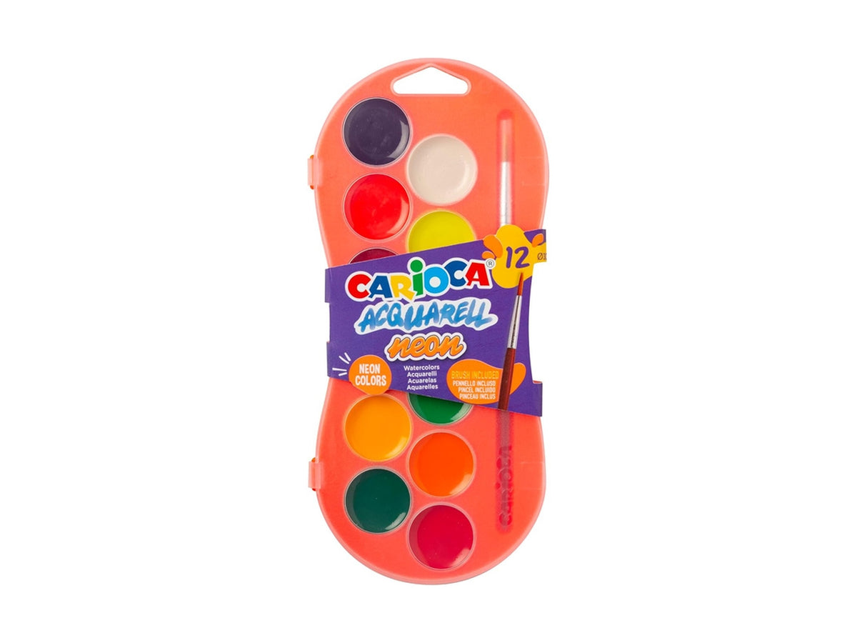 Carioca acquerelli neon 12 colori con valigetta in plastica