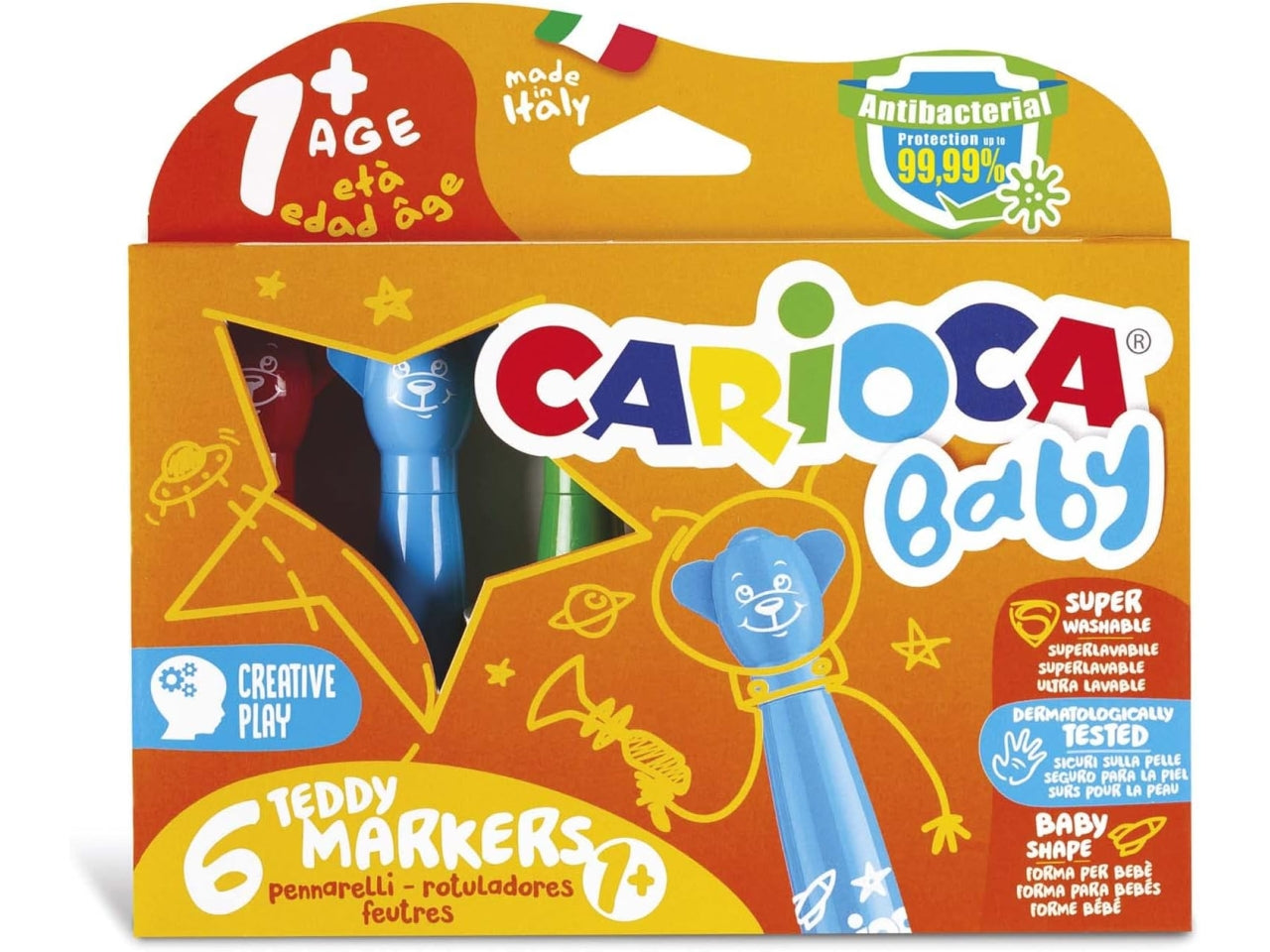 Carioca 6 pennarelli baby teddy per bambini da 1+ anni