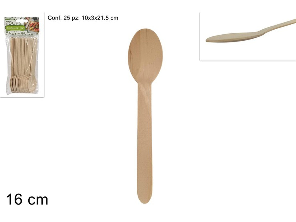 Cucchiai in legno 16cm in confezione da 25 pezzi