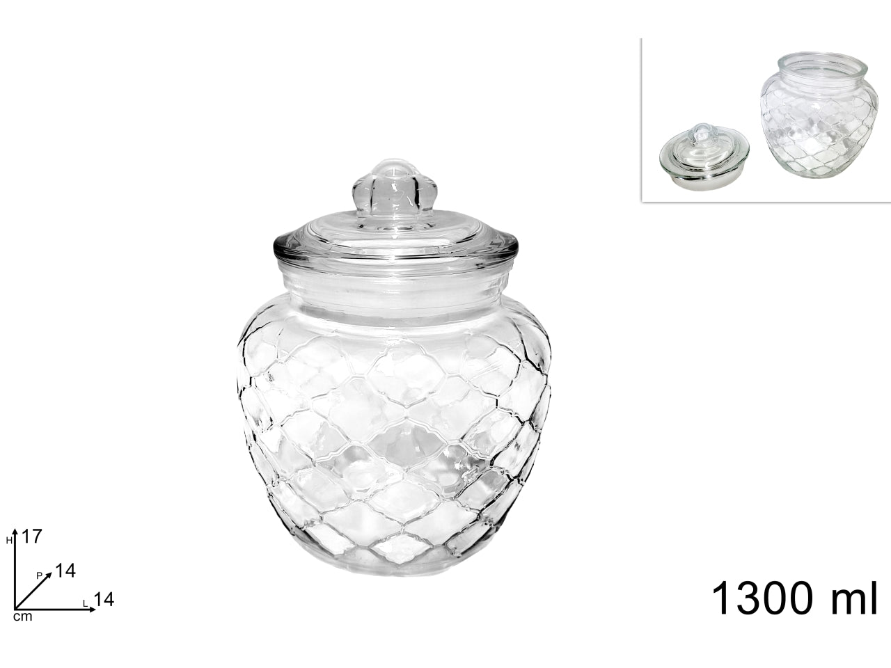 Barattolo in vetro bombato 1300ml con tappo ermetico