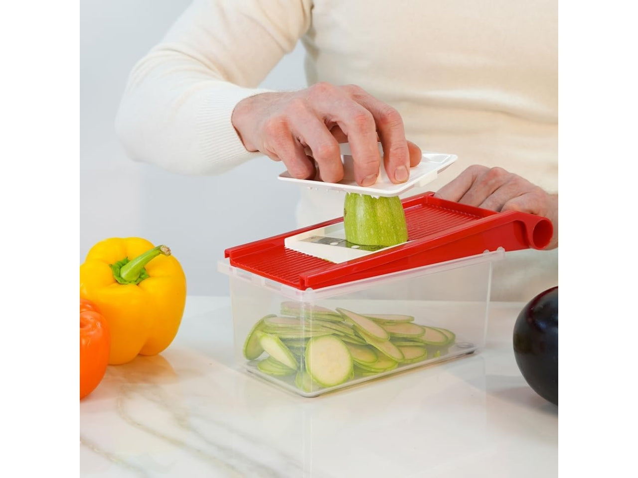 Affettaverdure magic grater con box e quattro inserti intercambiabili