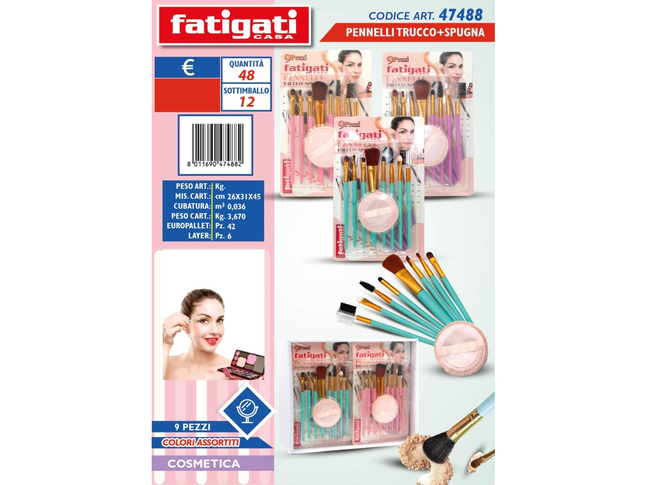 Confezione 9 pezzi con pennelli trucco e spugna