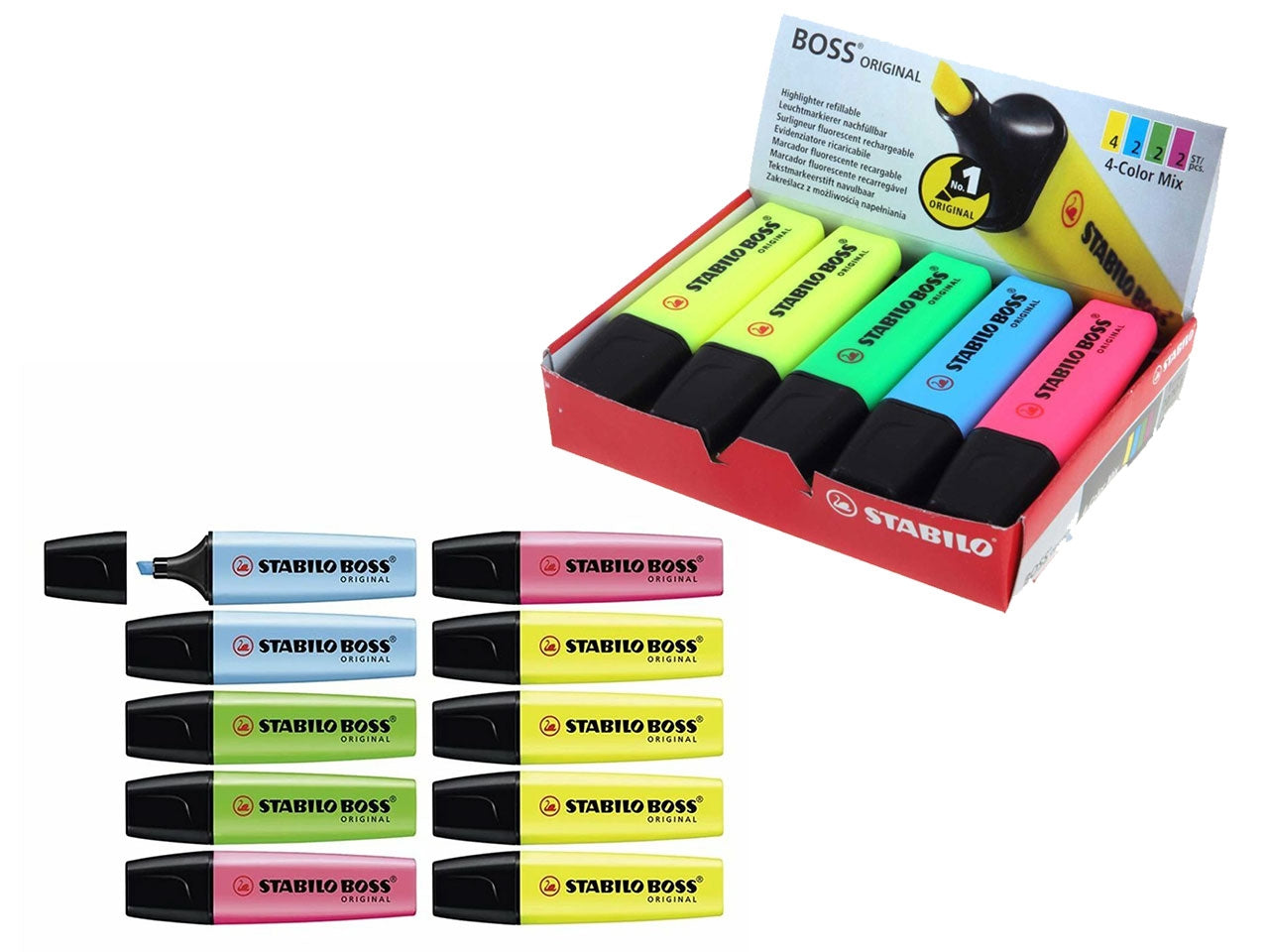 Evidenziatori stabilo boss colori misti confezione da 10 pezzi
