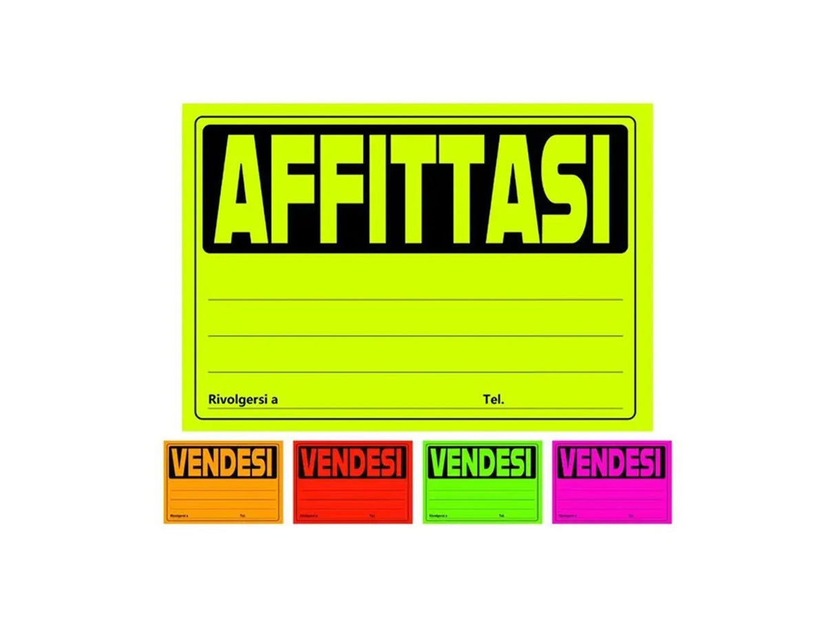 Cartello affittasi in cartoncino fluorescente confezione da 25 pezzi