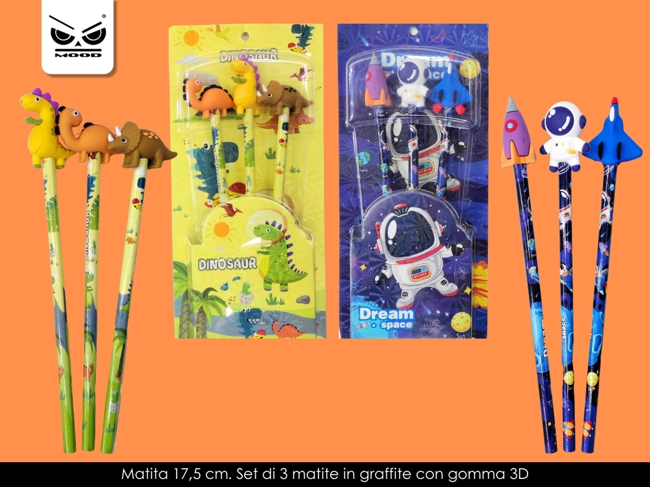 Matite con gomma 3d boy set da 3 matite