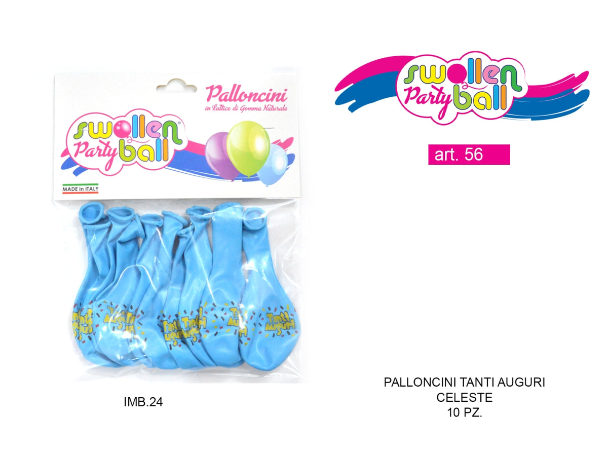 Palloncini gomma 10 pezzi tanti auguri celeste