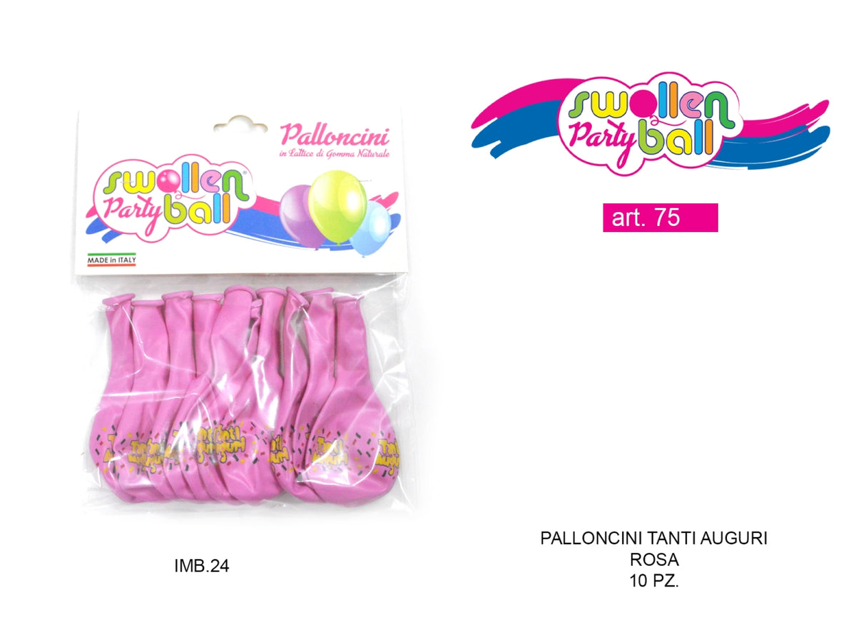 Palloncini gomma 10 pezzi tanti auguri rosa