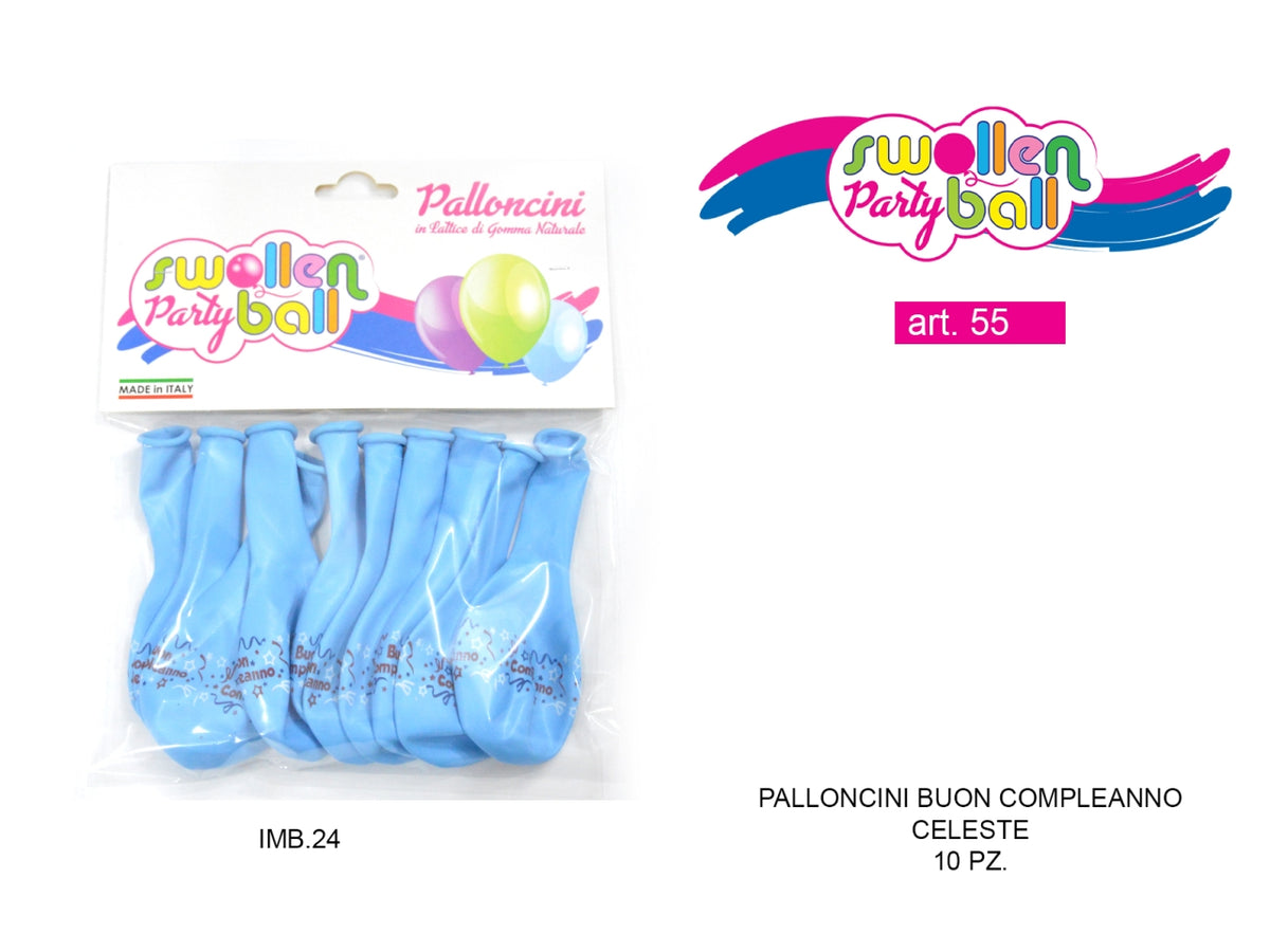 Palloncini gomma 10 pezzi buon compleanno celeste