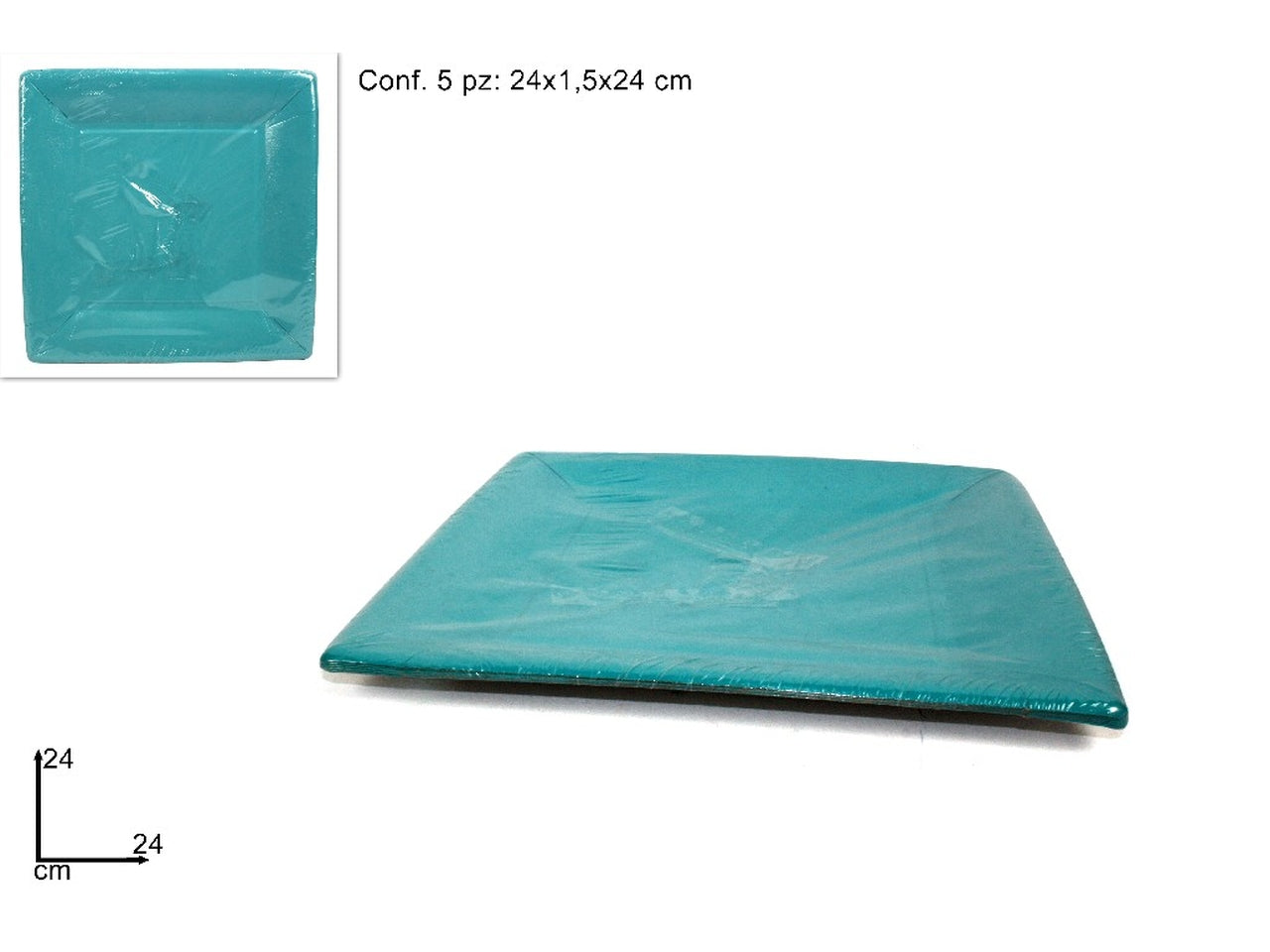 Piatti quadrati cartoncino 24cm set da 5 piatti turchese $