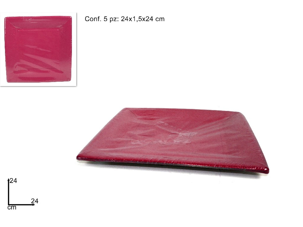 Piatti quadrati cartoncino 24cm set da 5 piatti fucsia $