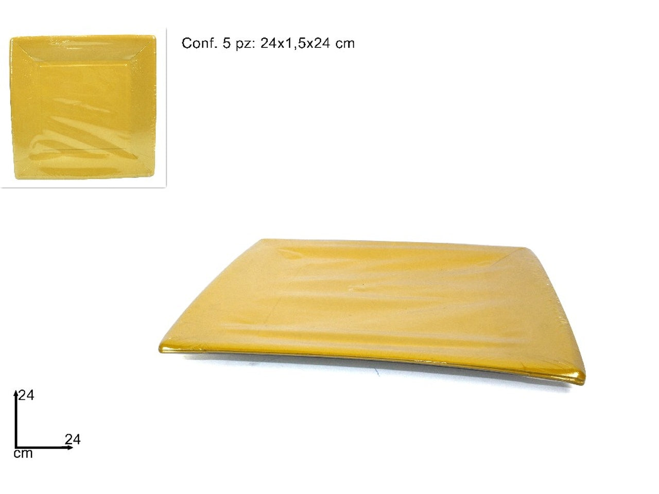 Piatti quadrati cartoncino 24cm set da 5 piatti giallo $