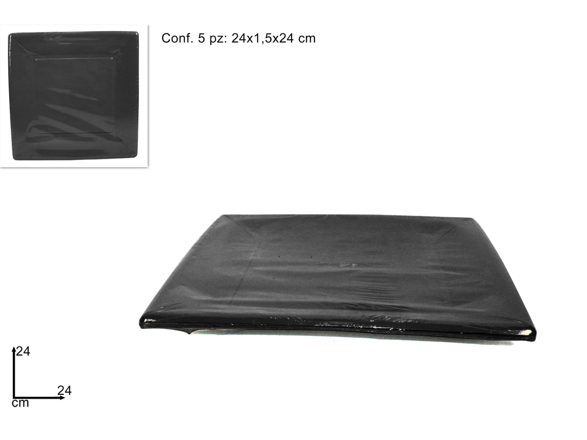 Piatti quadrati cartoncino 24cm set da 5 piatti neri $