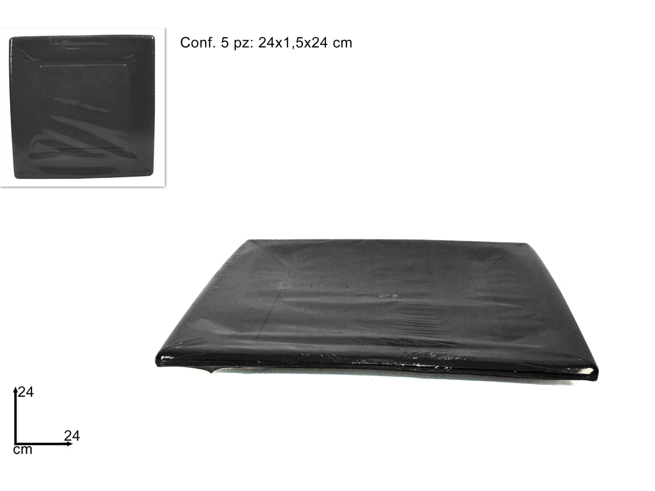 Piatti quadrati cartoncino 24cm set da 5 piatti neri$