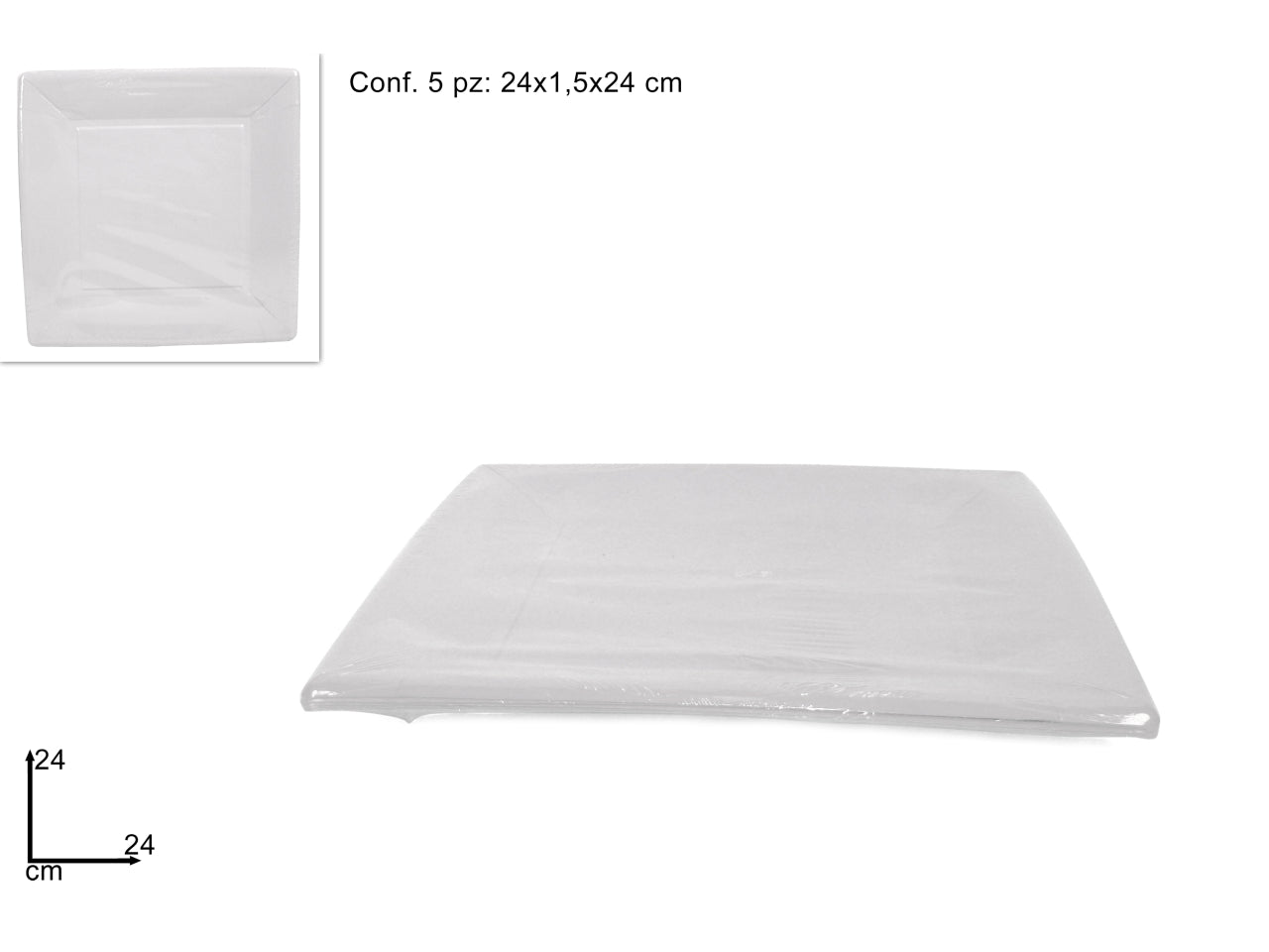 Piatti quadrati cartoncino 24cm set da 5 piatti bianchi $