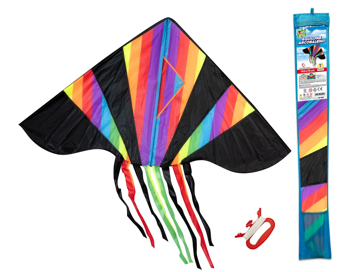 Teo's aquilone arcobaleno con una maniglia
