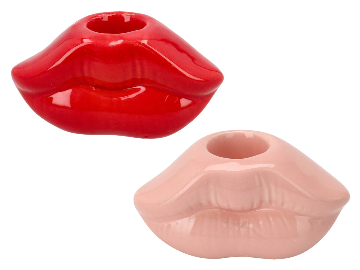 Porta candela ceramica labbra 8cm assortiti