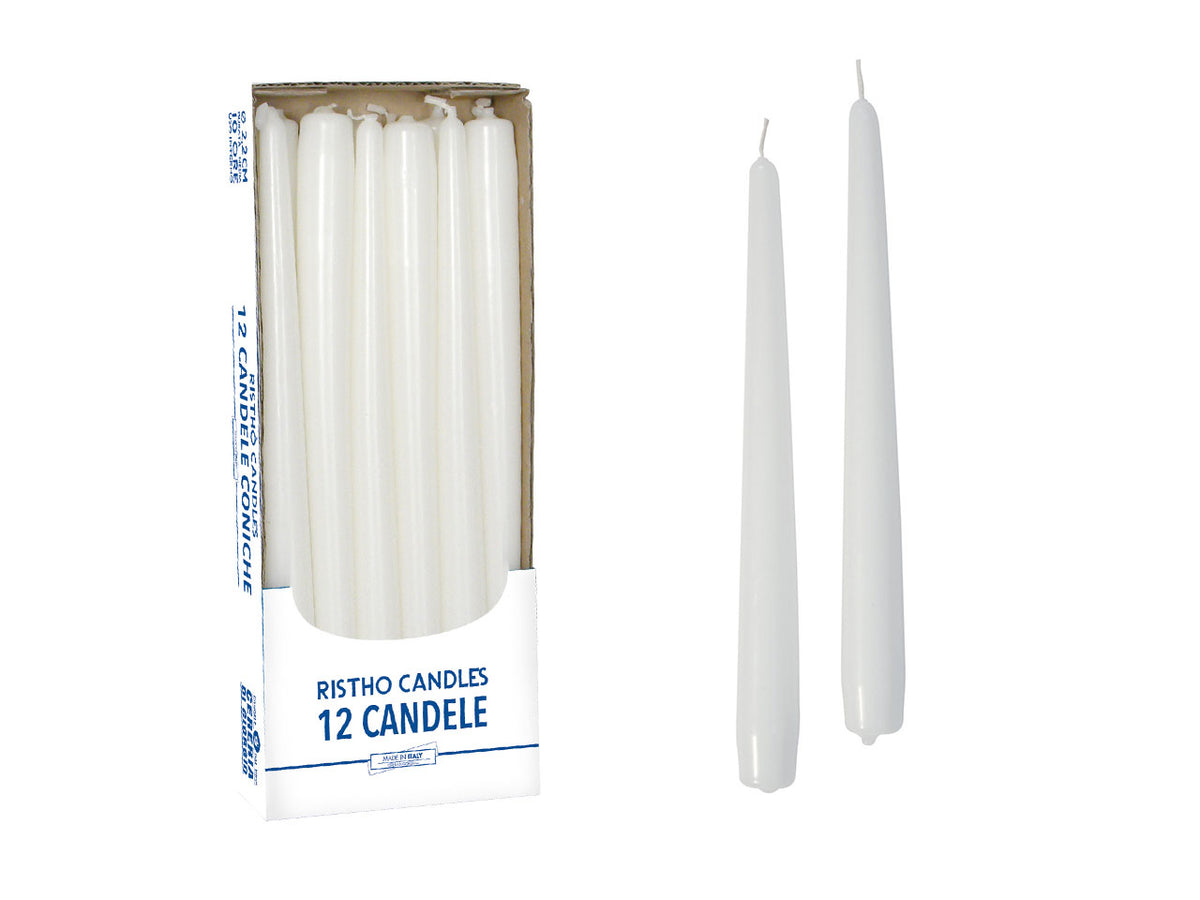 Confezione di 12 candele coniche alte 30cm colore bianco