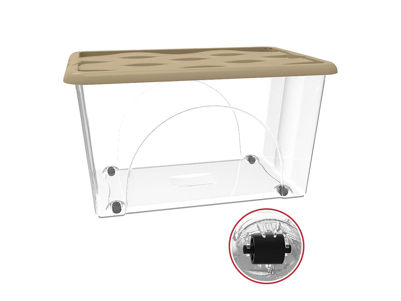 Storage box dune 60lt con ruote base trasparente+coperchio mocha