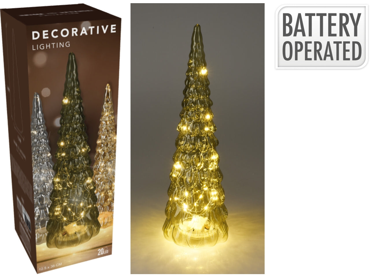 Albero 38cm in vetro con led, verde