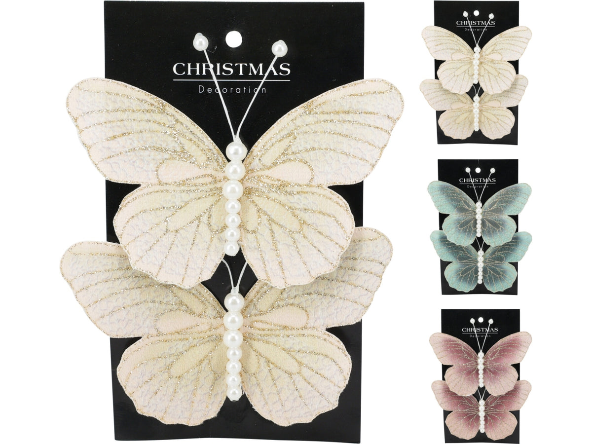 2 farfalle con clip 13cm, assortite