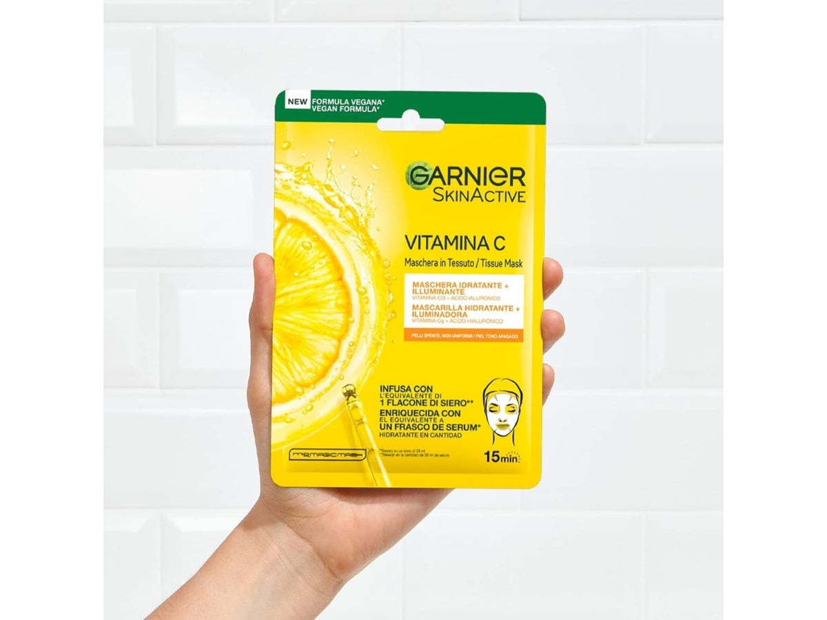 Garnier maschera viso in tessuto con vitamina C, idratante
