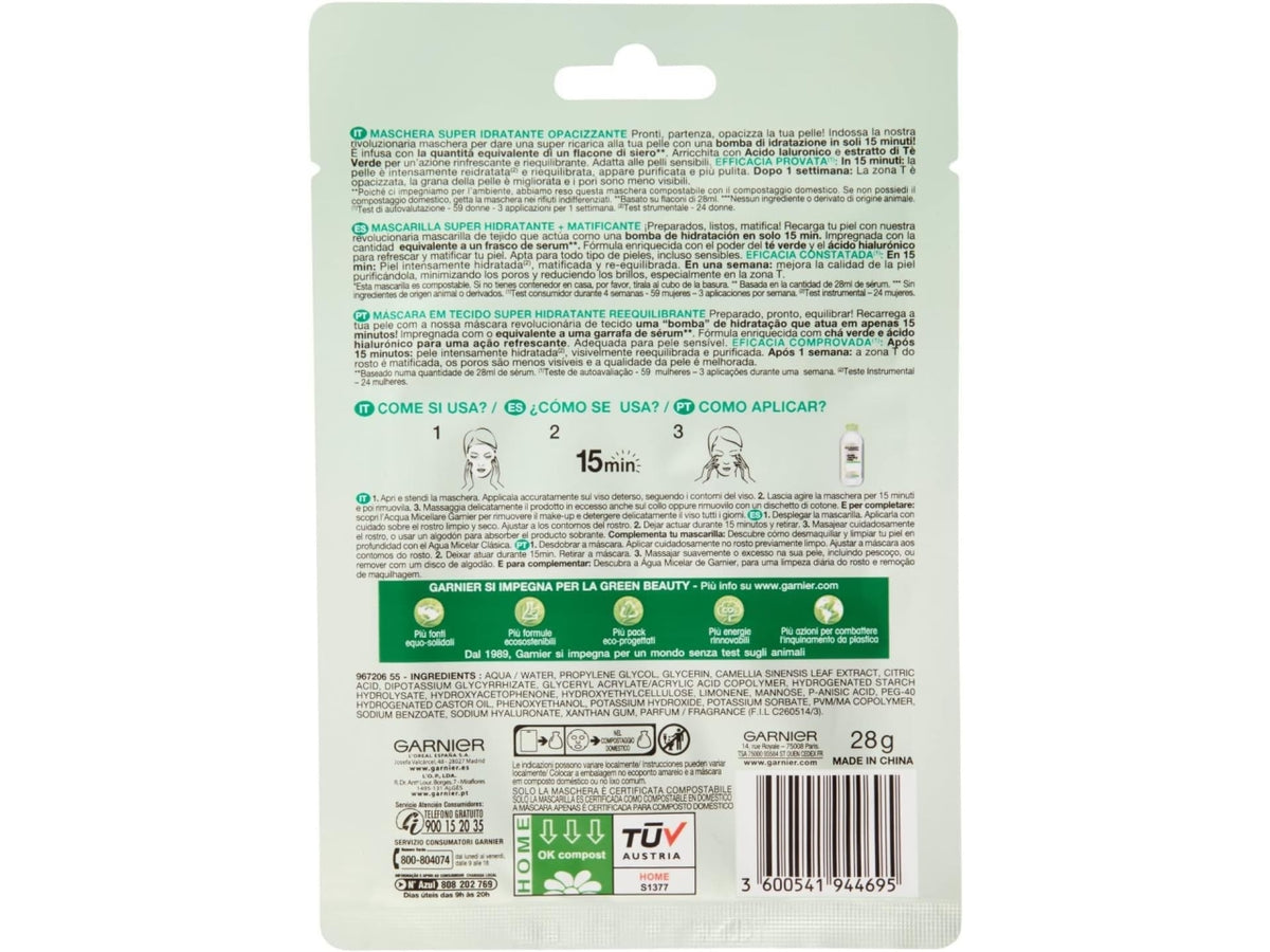 Garnier maschera viso in tessuto hydrabomb idratante 35gr