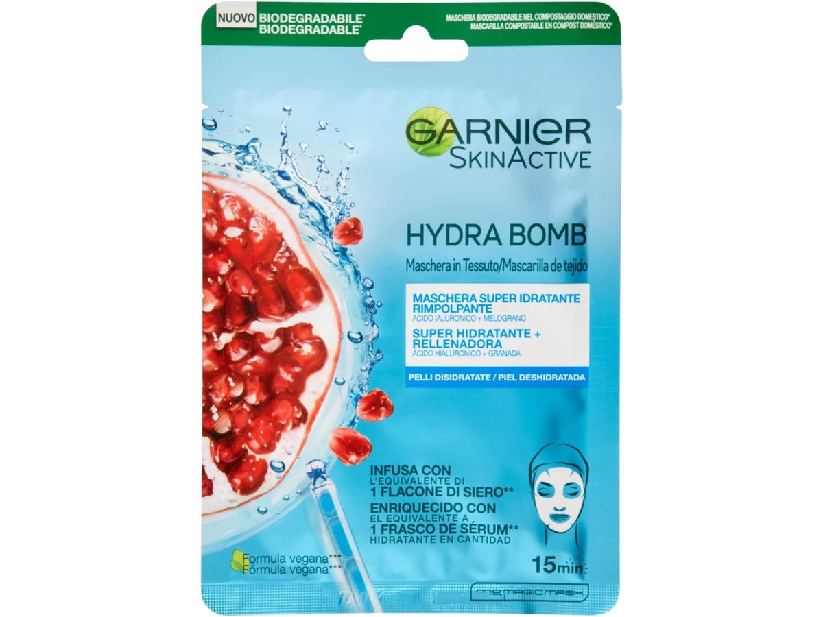 Garnier maschera viso in tessuto hydrabomb blu rimpolpante