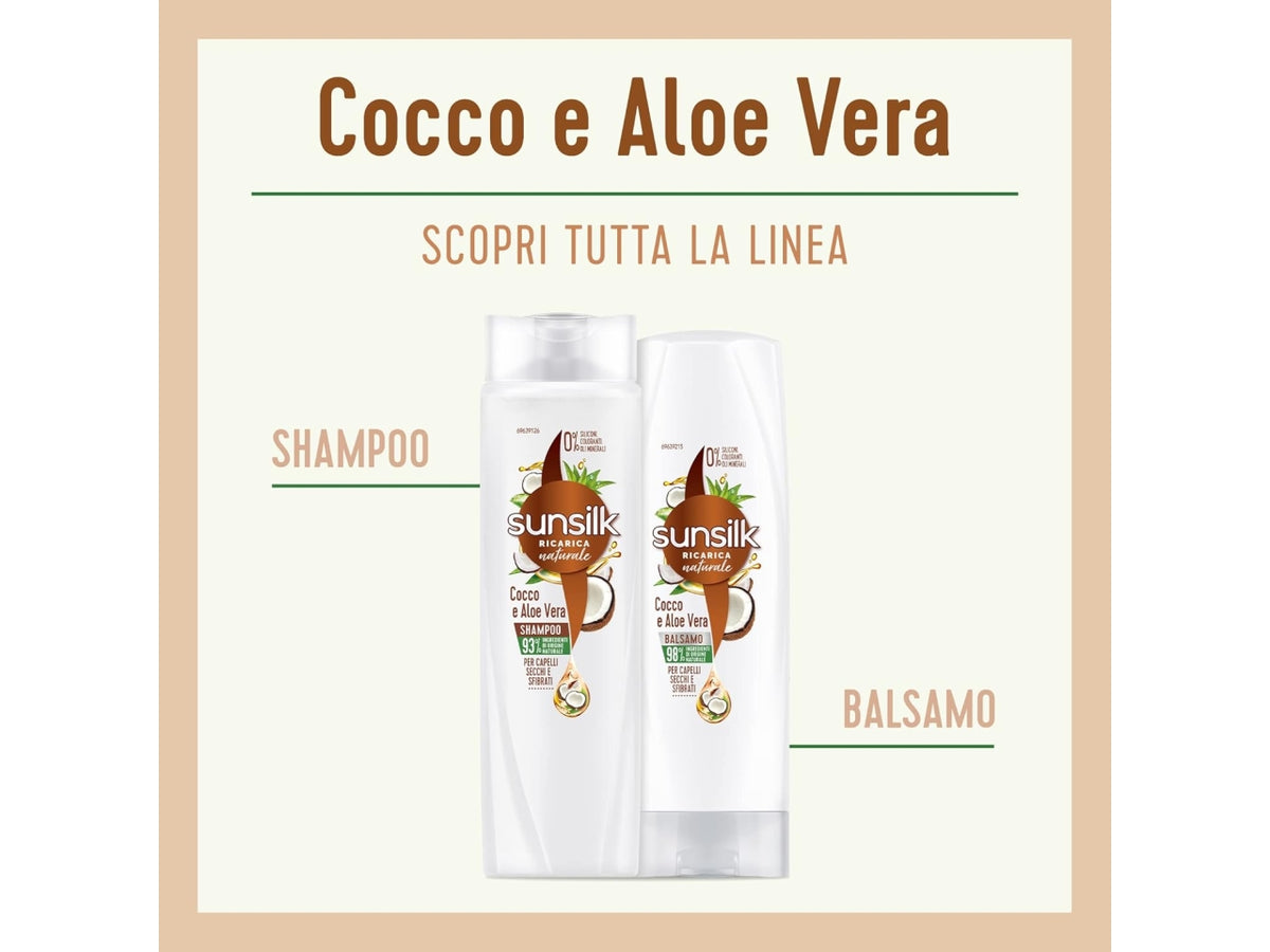 Sunsilk shampoo 250ml cocco e aloe vera per capelli secchi e sfibrati $