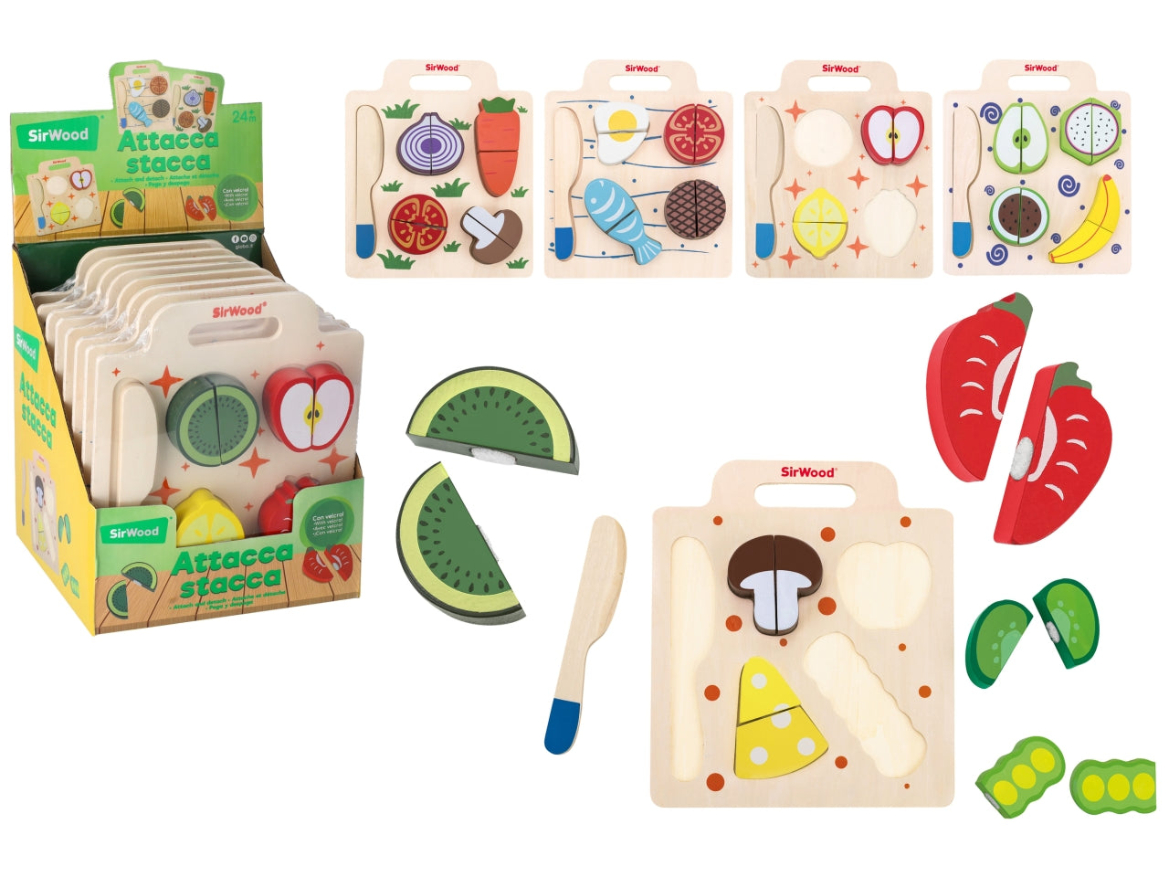 Sirwood frutta verdura e dolci in legno convelcro set da 8pezzi assortiti