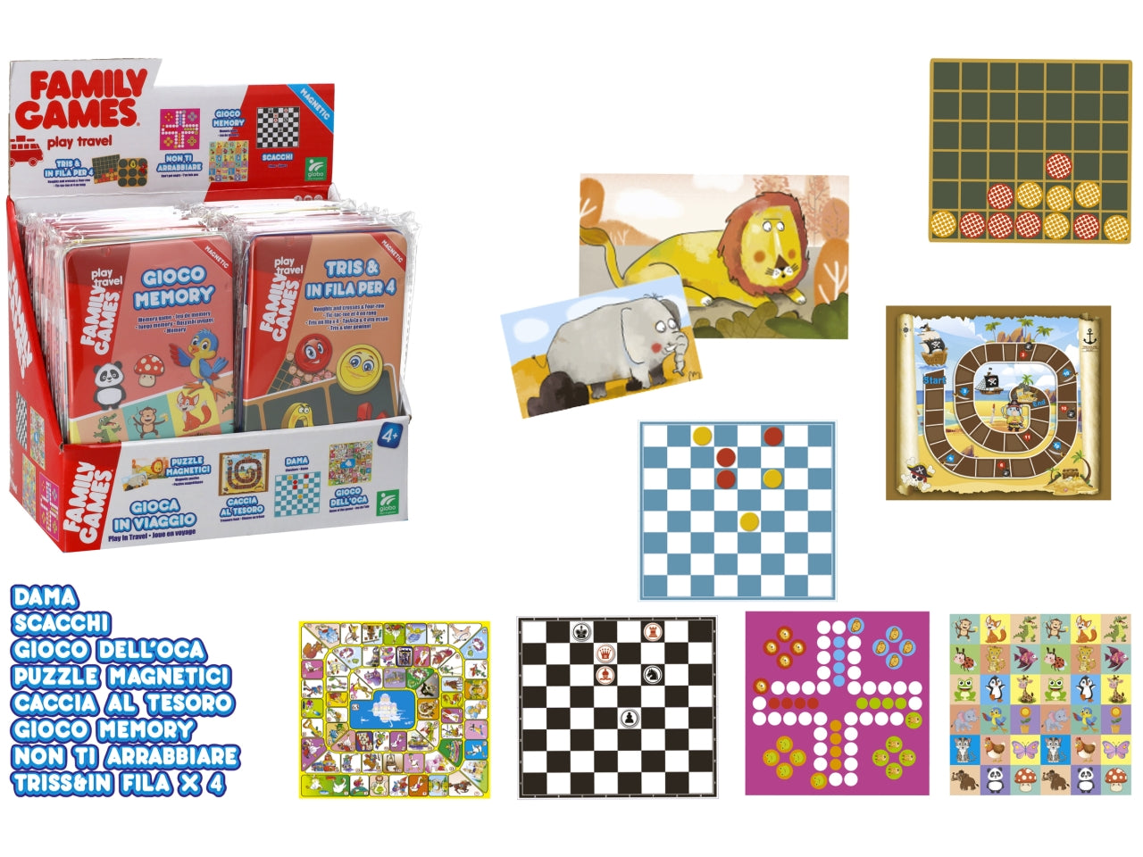 Family games giochi societa' magnetici set da 24 pezzi assortiti