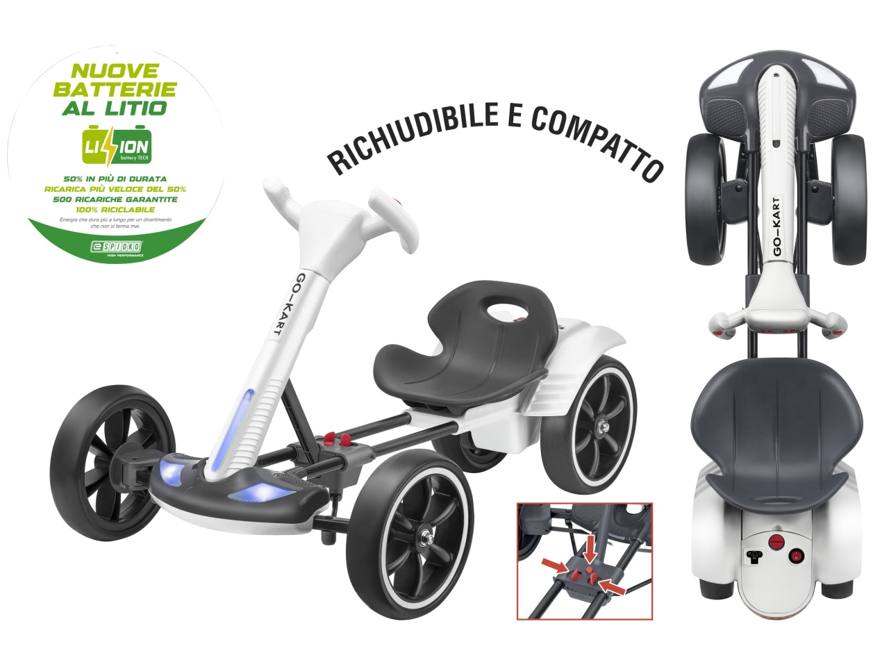 E-spidko go-kart a batteria li-ion 6v 20w di colore bianco