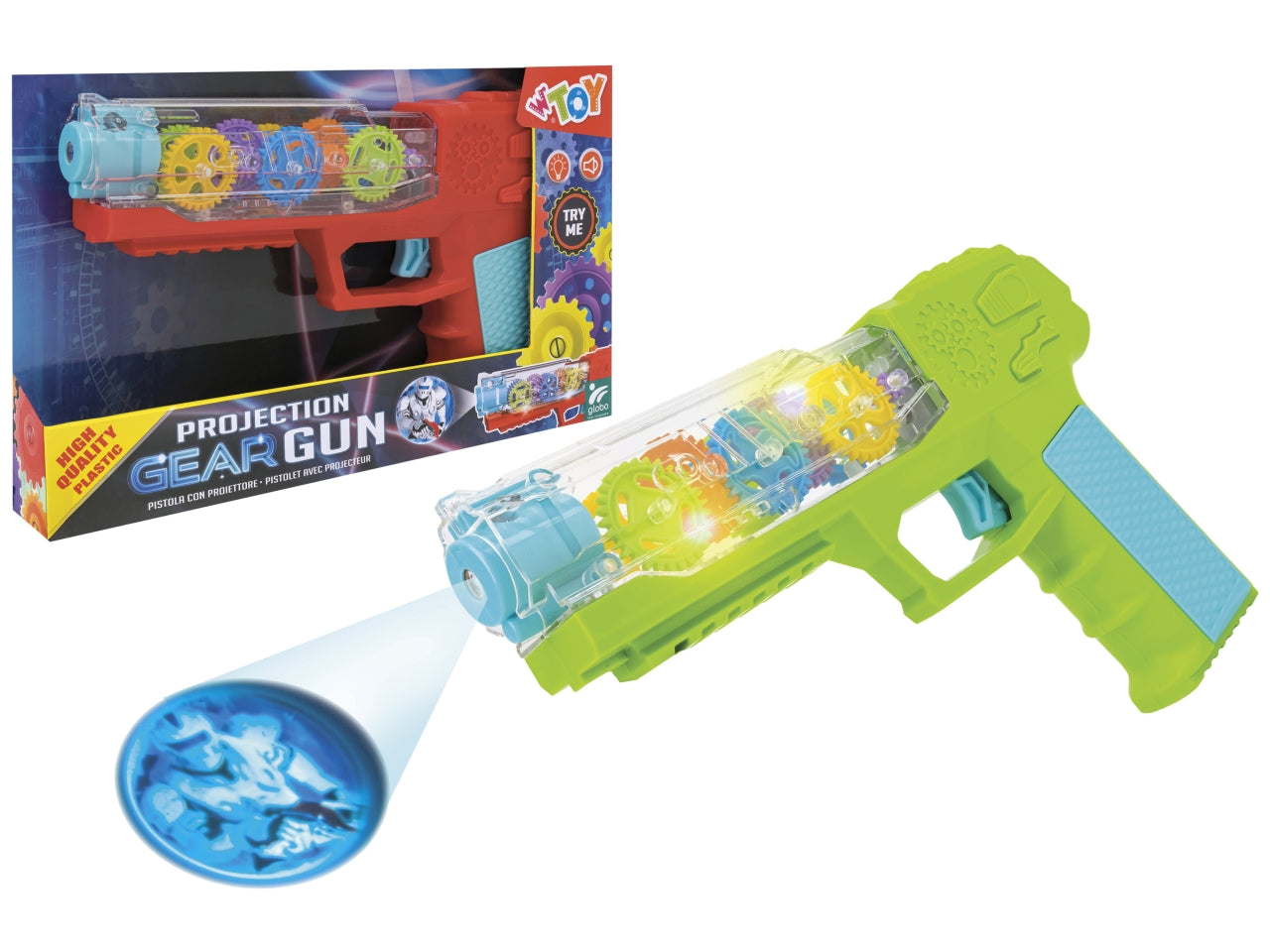 W toy pistola con ingranaggi e proiettore a batteria assortiti