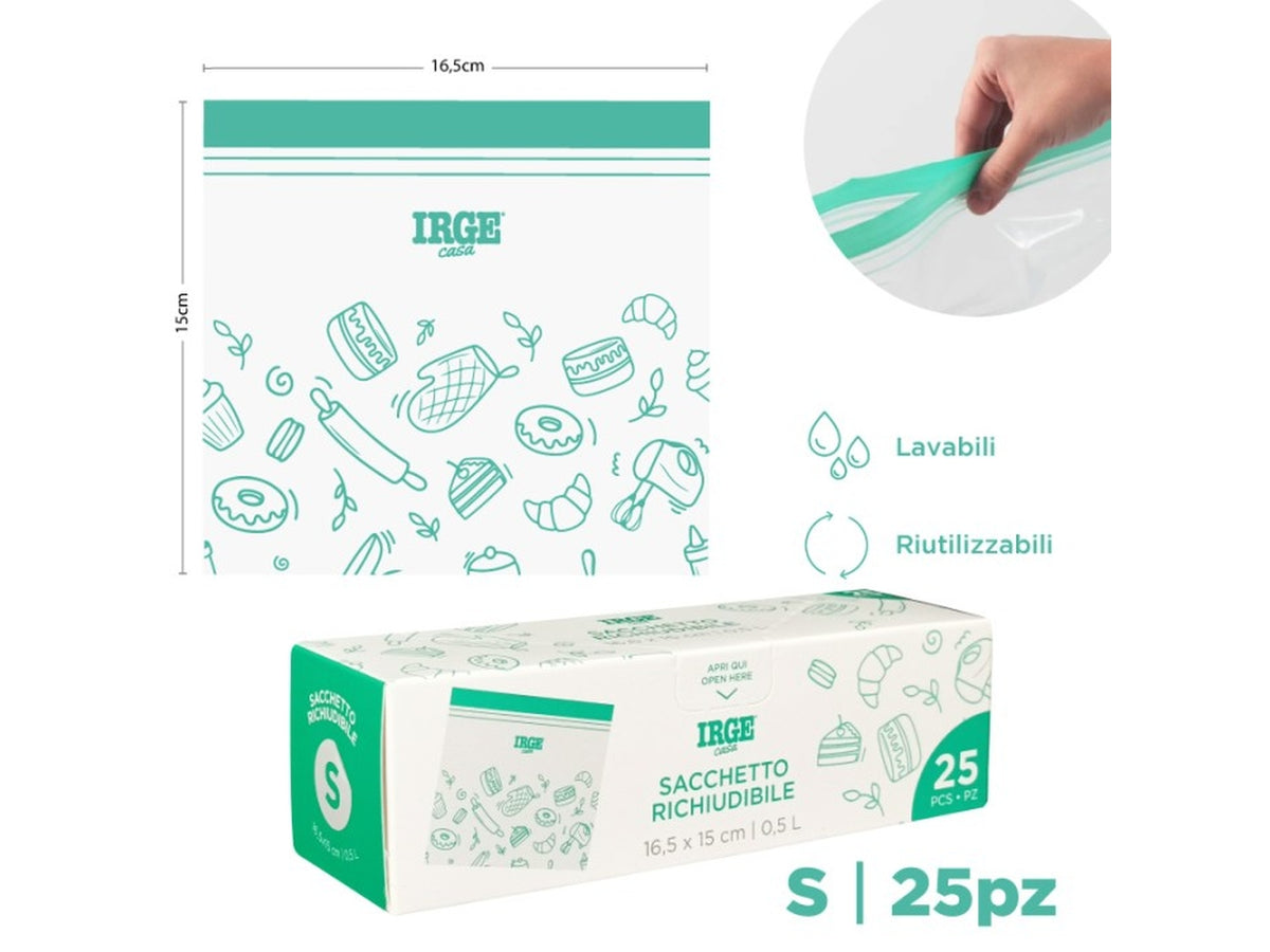 Sacchetti doppia zip 16,5x15cm, box 25sacchetti
