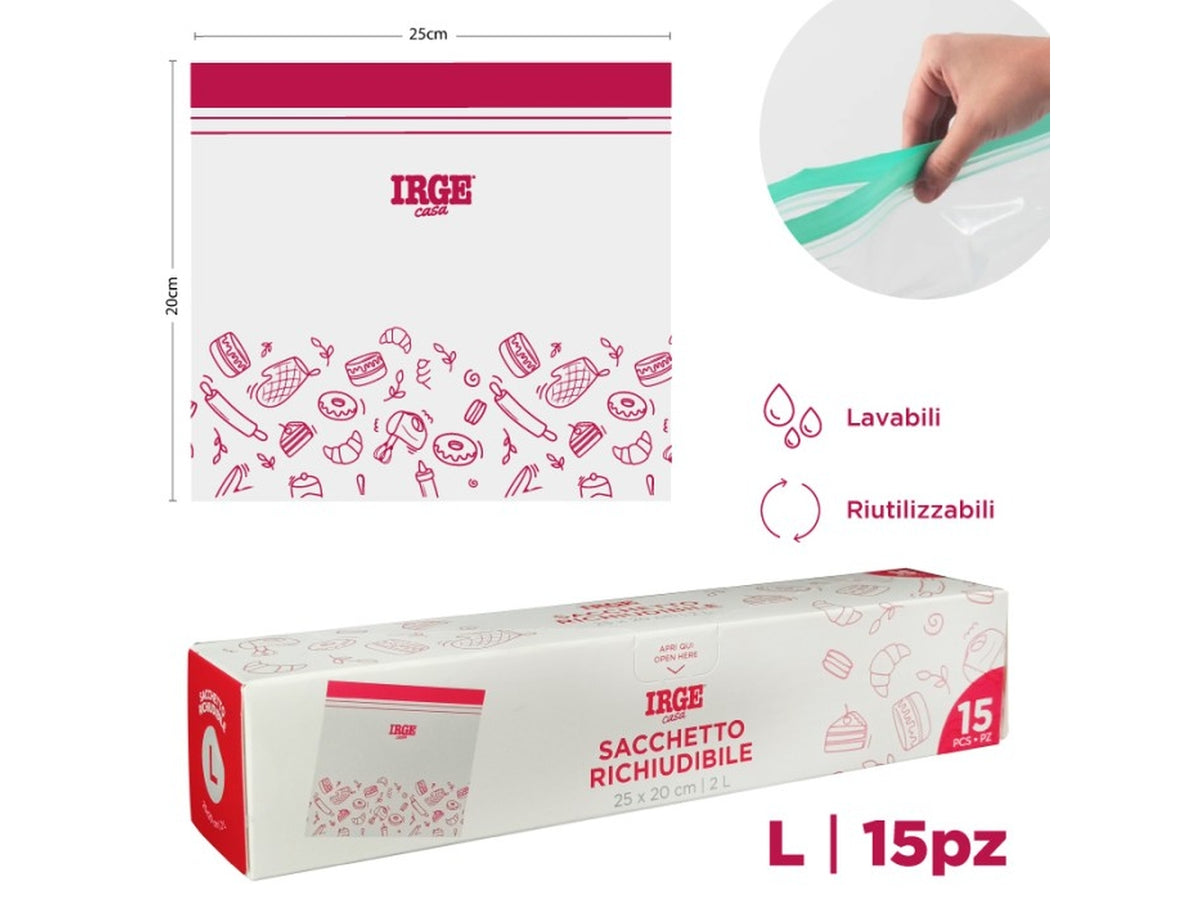 Sacchetti doppia zip 25x20cm, box 15sacchetti