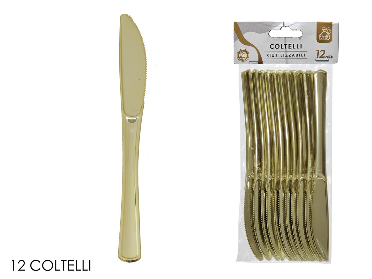 Coltelli in plastica, confezione da 12 pezzi oro