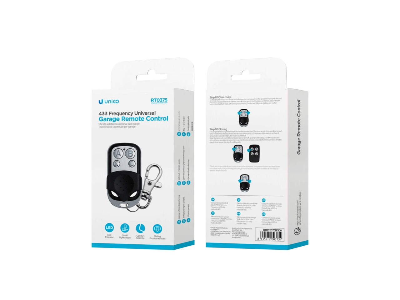 Telecomando universale per garage 433 frequenze (UNICO,RT0375,nero+argento)