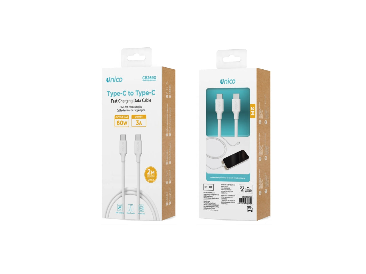 Cavo C-C 60W 2M TPE CE bianco