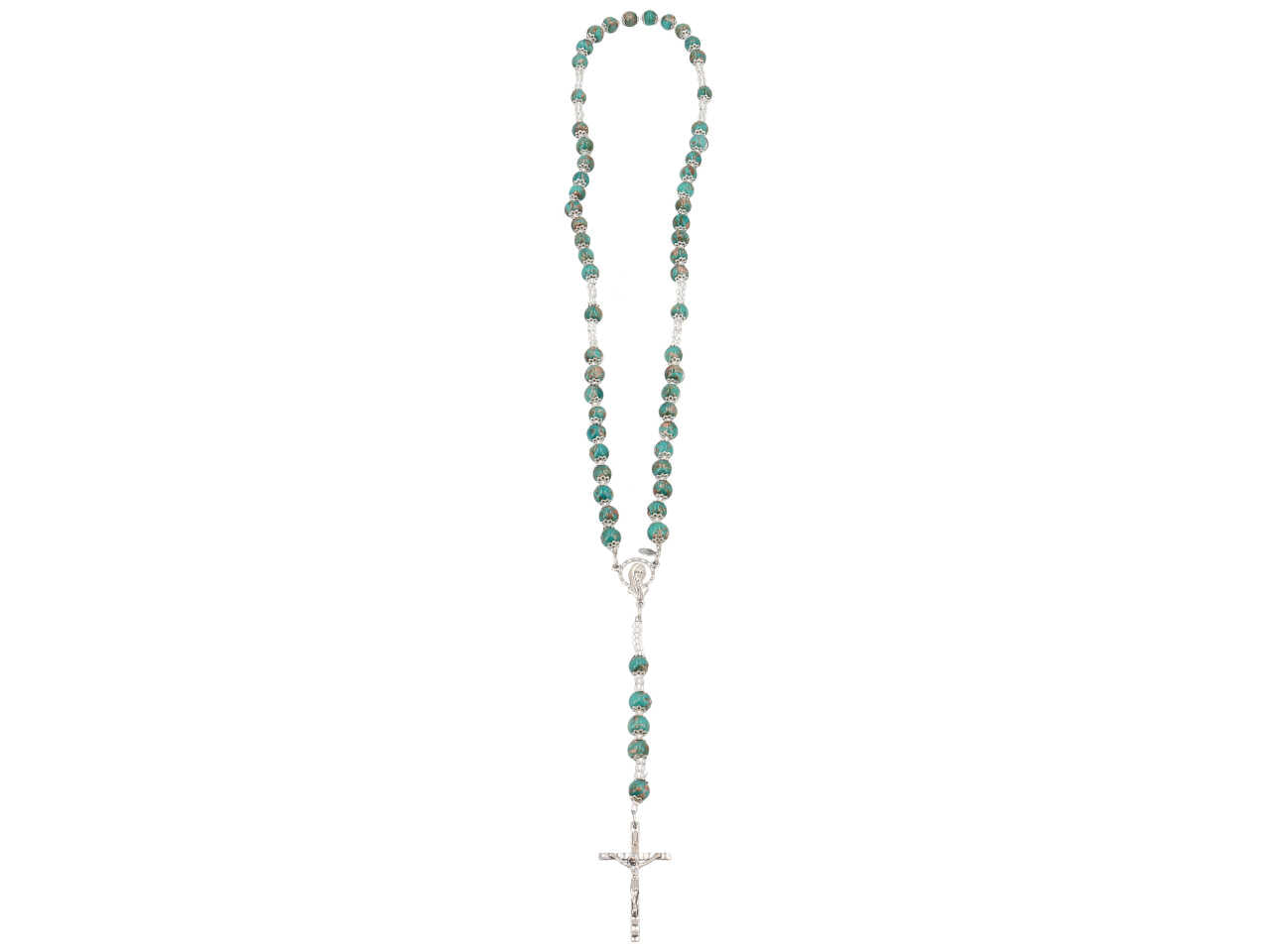 Rosario perle D.8 mm sommerso avventurina argento di colore petrolio