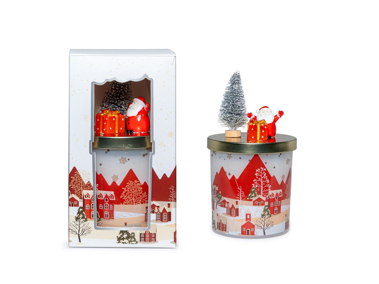 Candela profumata in vasetto di vetro avorio con coperchio decorato vaniglia e frutti rossi 160gr