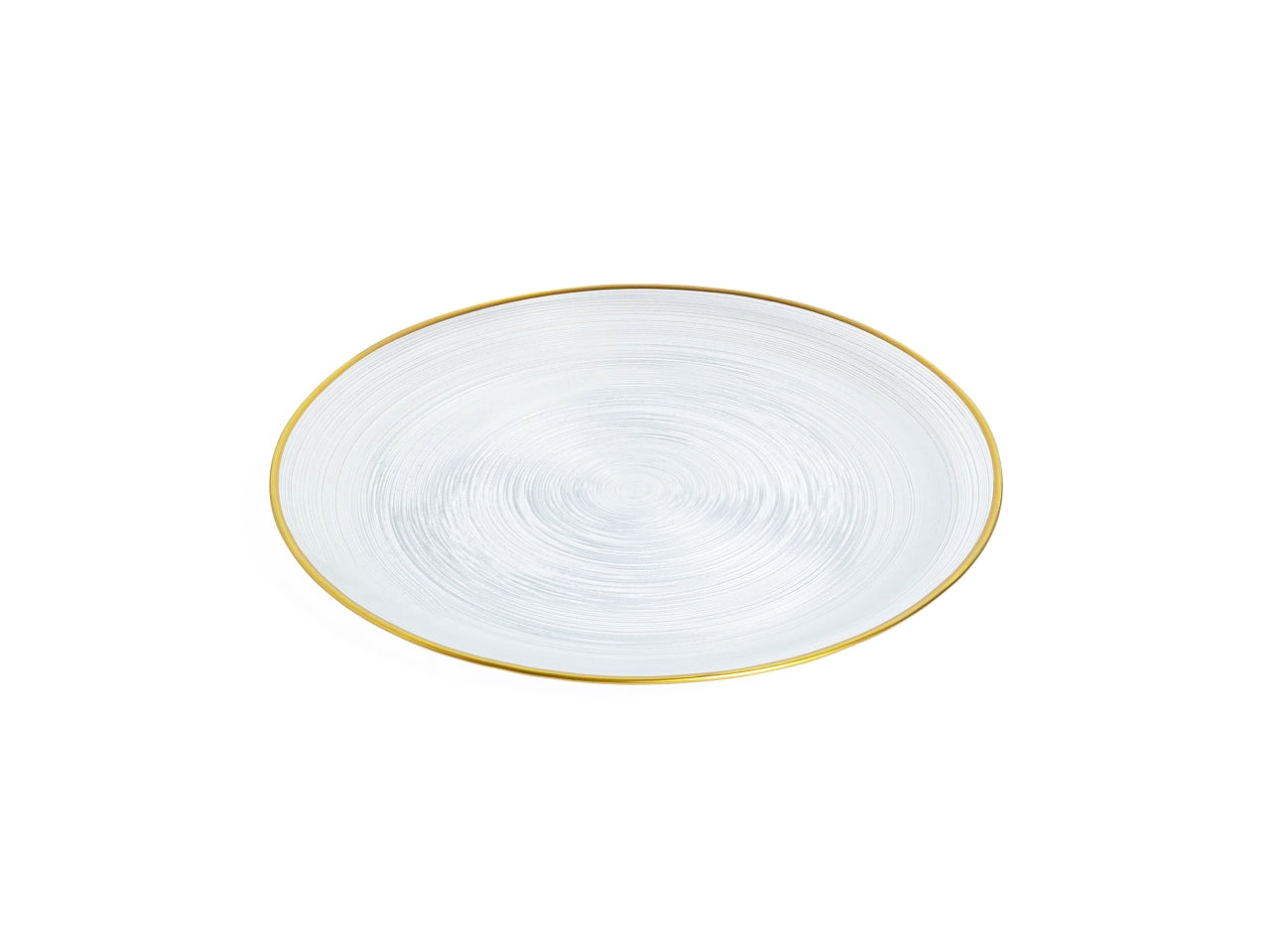 Piatto fondo in vetro trasparente con bordino oro 21cm