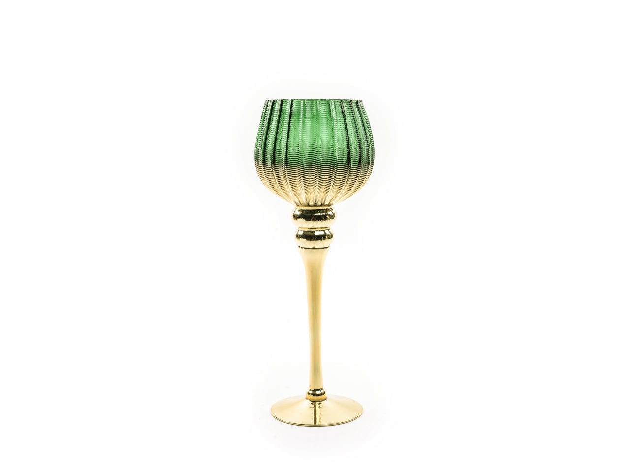 Portacandela in vetro oro e verde 13xh.35cm